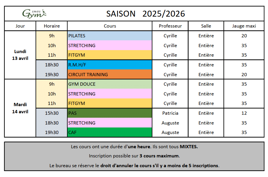 planning vac avril 26
